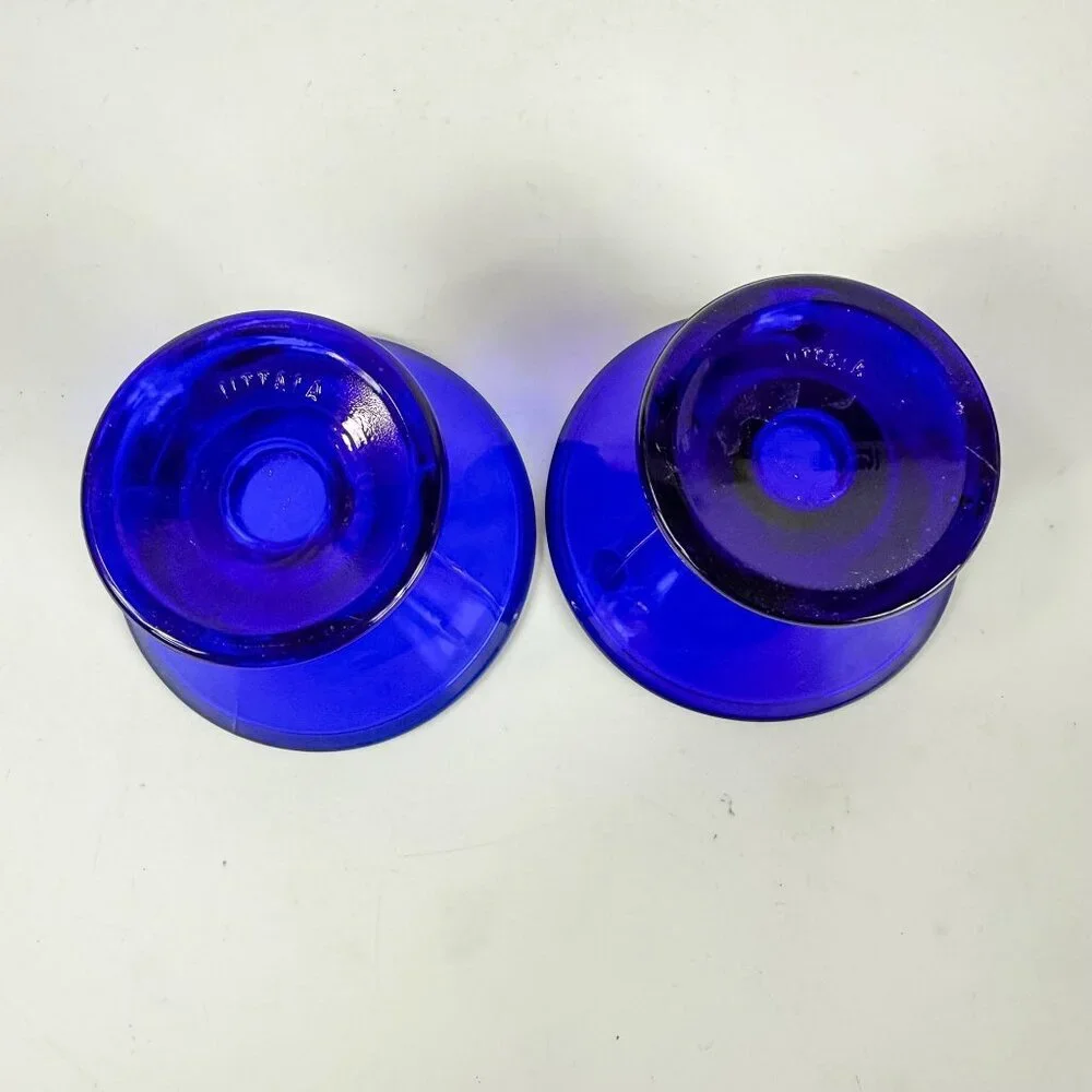 Iittala Kartio Glass Candle Holders Cobalt Blue Kaj Franck Finland MCM